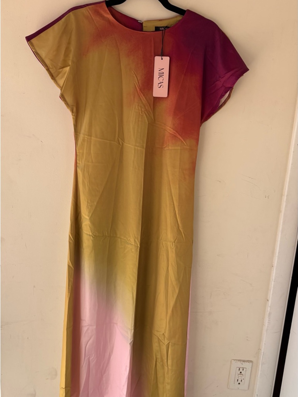 Micas Ombre Maxi Dress in Green and Pink - Cap Sleeve Elegance size M - Picture 4 of 5